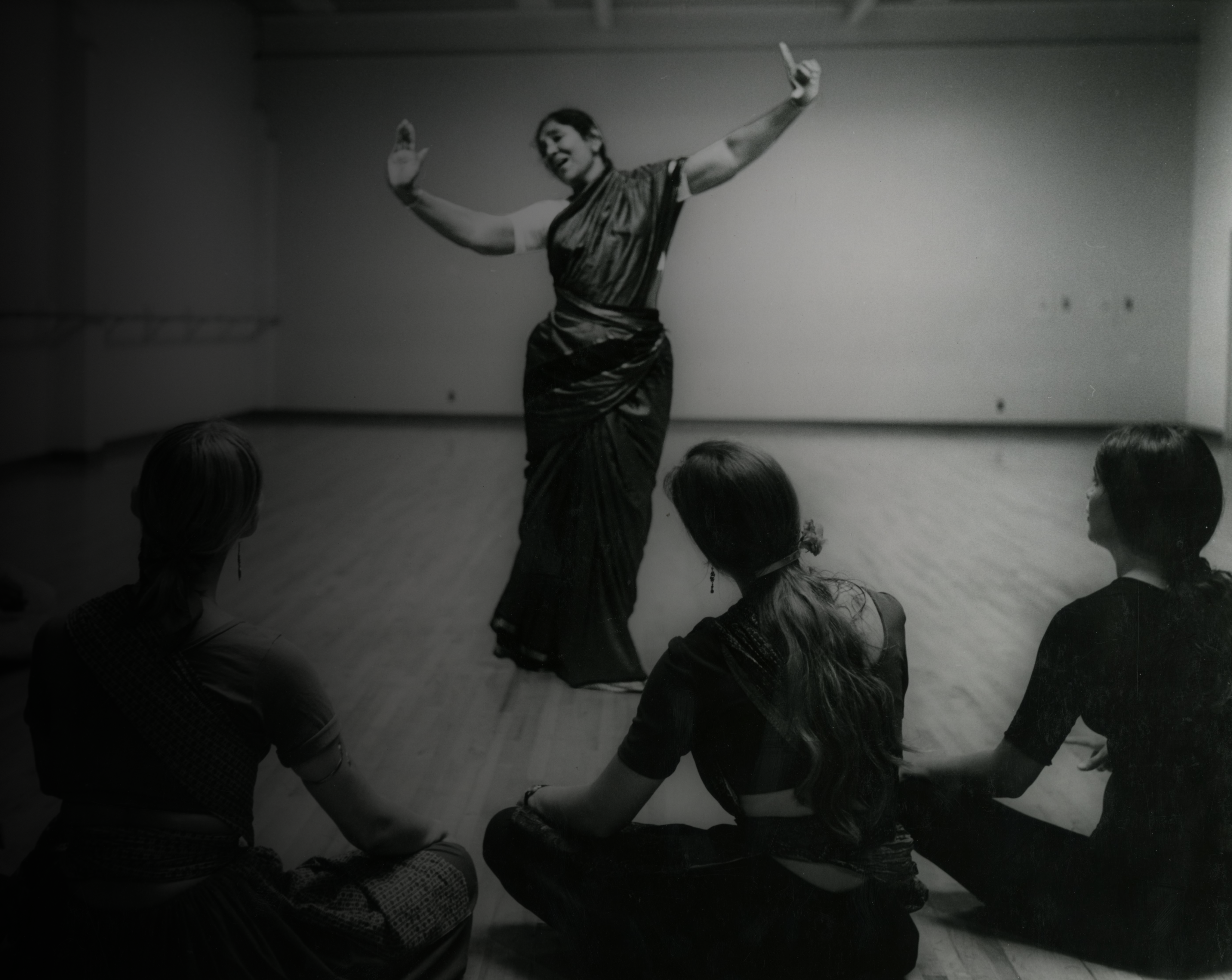 T Balasaraswati in a classroom demonstrating to her students